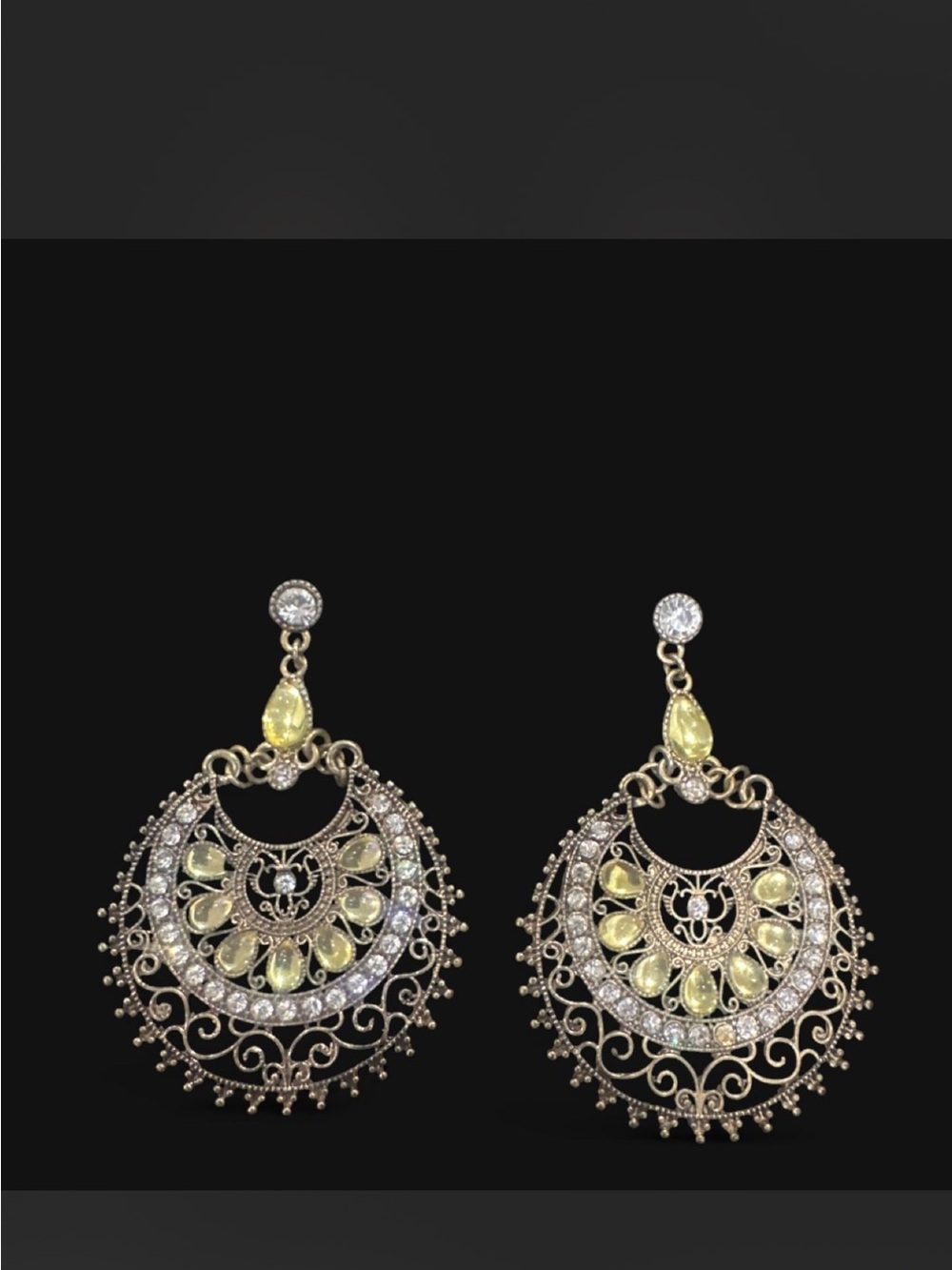 Yellow Gem Filigree Drop Earrings - Elegant Women's Jewelry